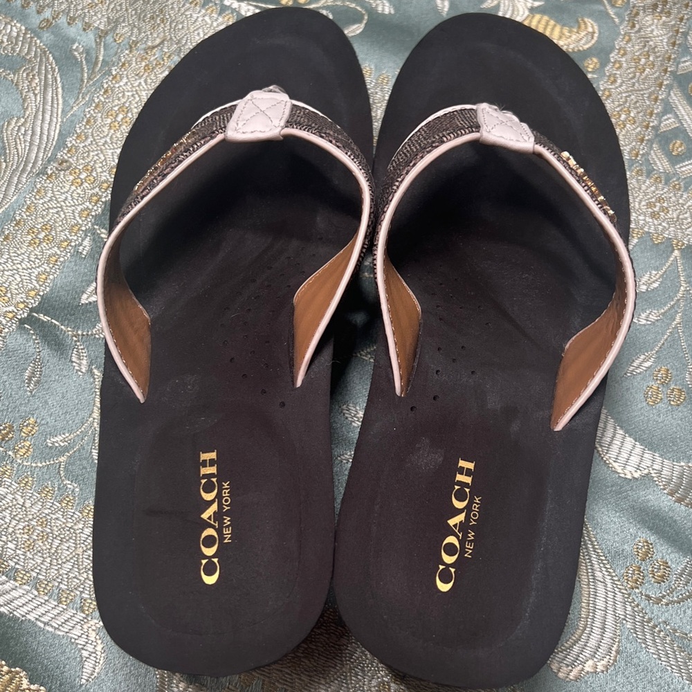 Coach Jolene Women's Flip Flop Brown and Tan Sandals Wedges Size 7.5 - Picture 9 of 14